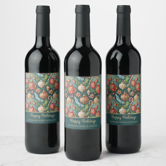 Holiday Ornaments Wine Label (Bottles)