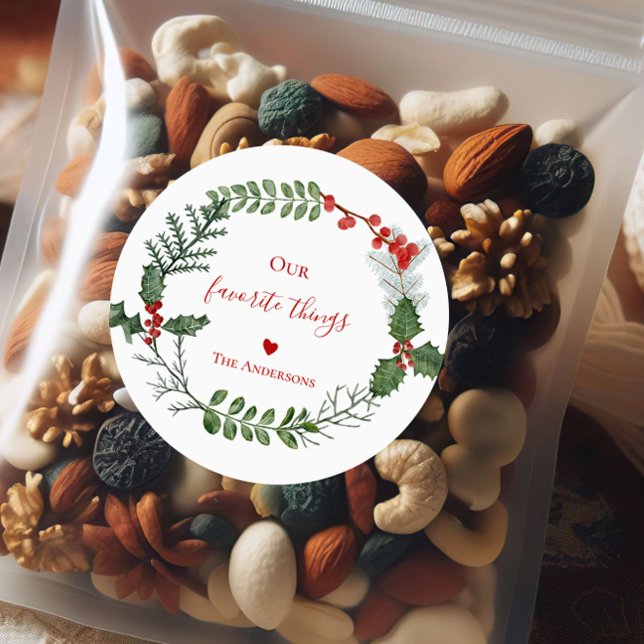 Holiday Our Favorite Things, Christmas Wreath Classic Round Sticker (Creator Uploaded)