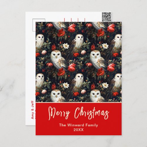 Holiday Owls Red Merry Christmas