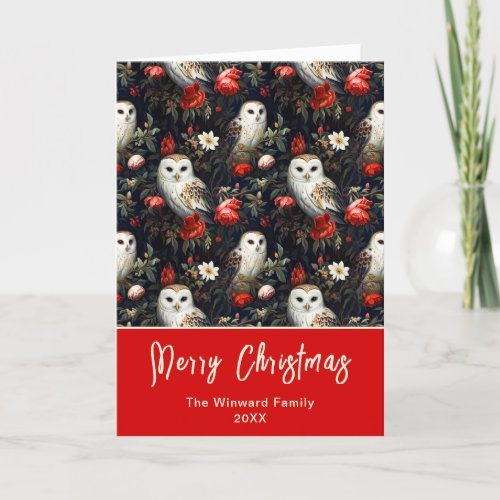 Holiday Owls Red Merry Christmas