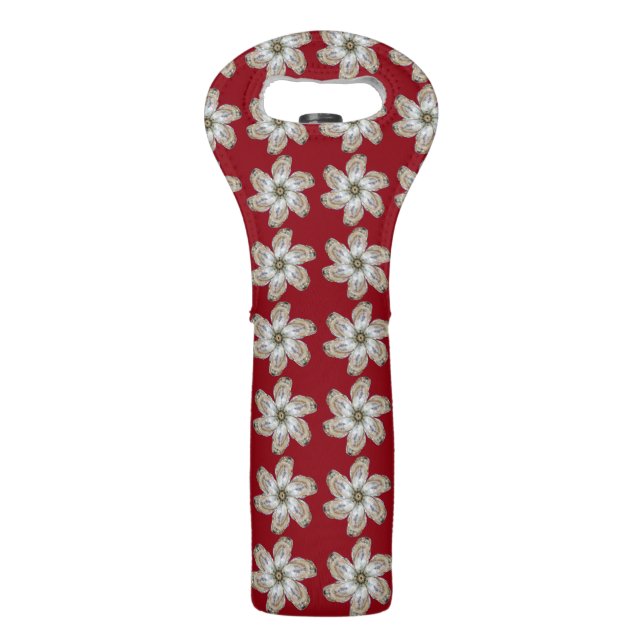Holiday Oyster Flower Wine Tote - Design A (Front)