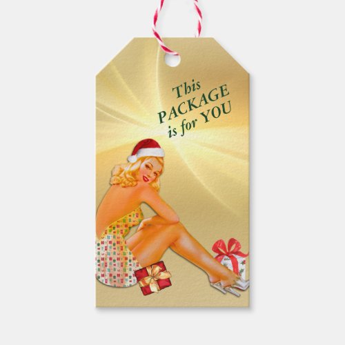 Holiday Package Retro Pinup Girl Christmas Gift Tags