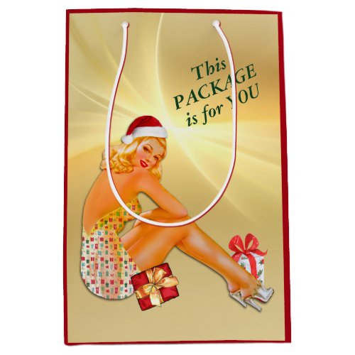 Holiday Package Retro Pinup Girl Christmas Medium Gift Bag