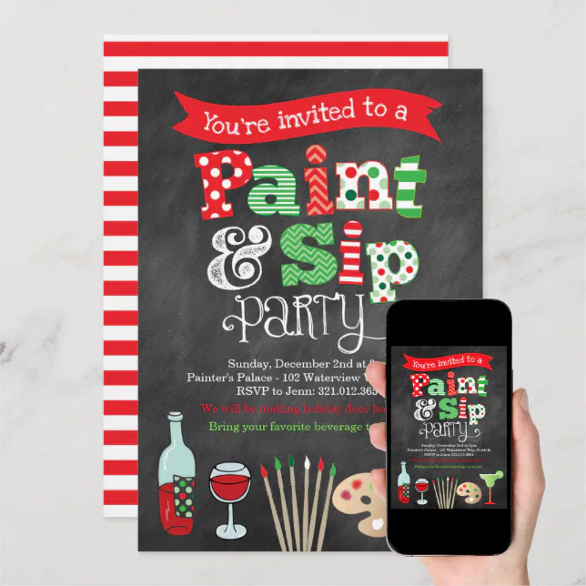 Holiday Paint and Sip Wine and Painting Invitation Zazzle