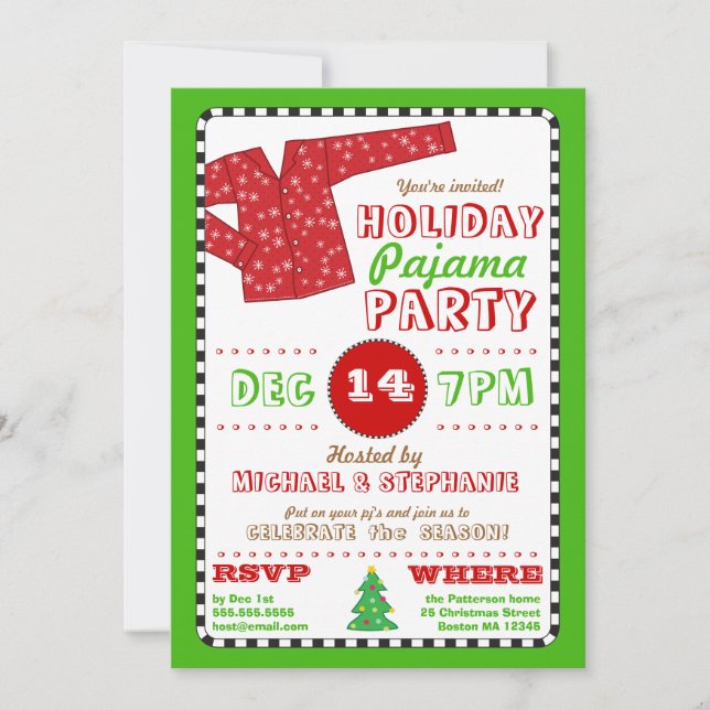 Holiday Pajama Christmas Party Invitation (Front)