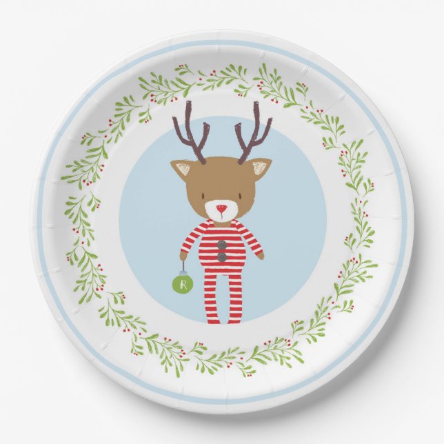 Holiday Pajama Party - Reindeer in Pajamas Paper Plates (Front)