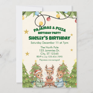 Holiday Pajama Pizza Birthday Party, reindeer Invitation