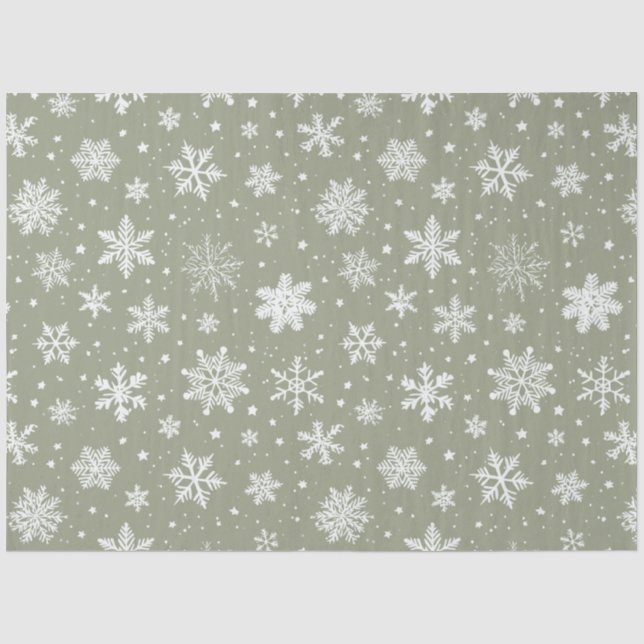 Holiday Pale Green and White Snowflakes Tissue Paper (Front)