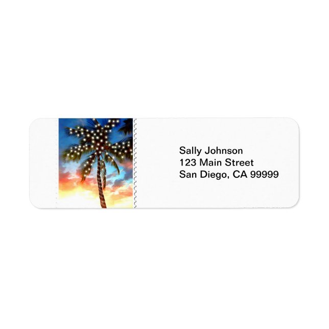 Holiday Palm Tree Lights at Sunset Label (Front)