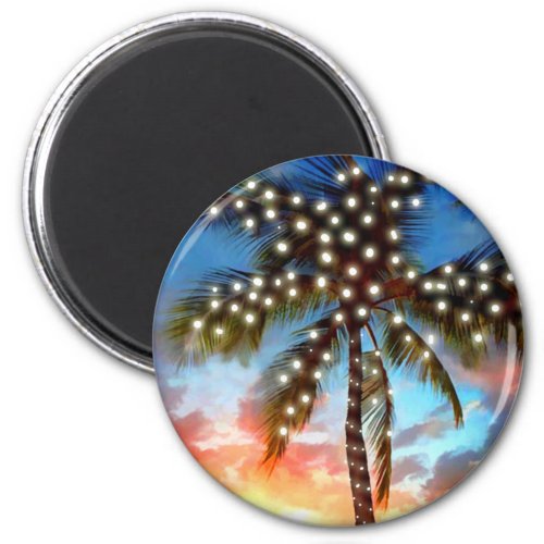 Holiday Palm Tree Lights at Sunset Magnet