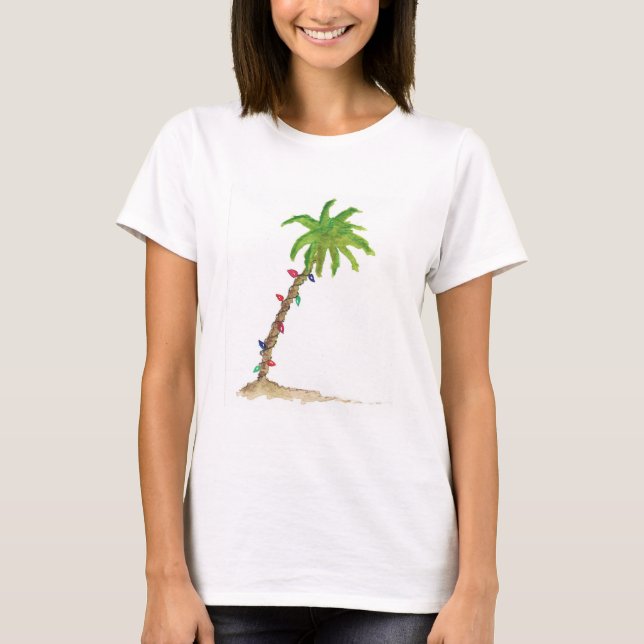 Holiday Palm Tree Tropical Watercolor Tropical T-Shirt (Front)