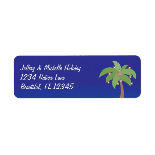 Holiday Palm Tree with Christmas Lights Beach Label