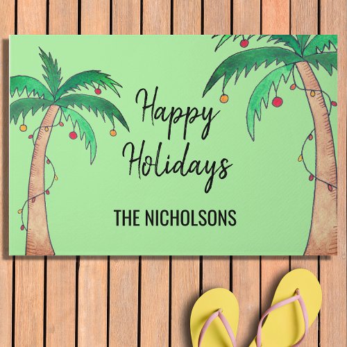 Holiday Palm Trees Personalized Doormat