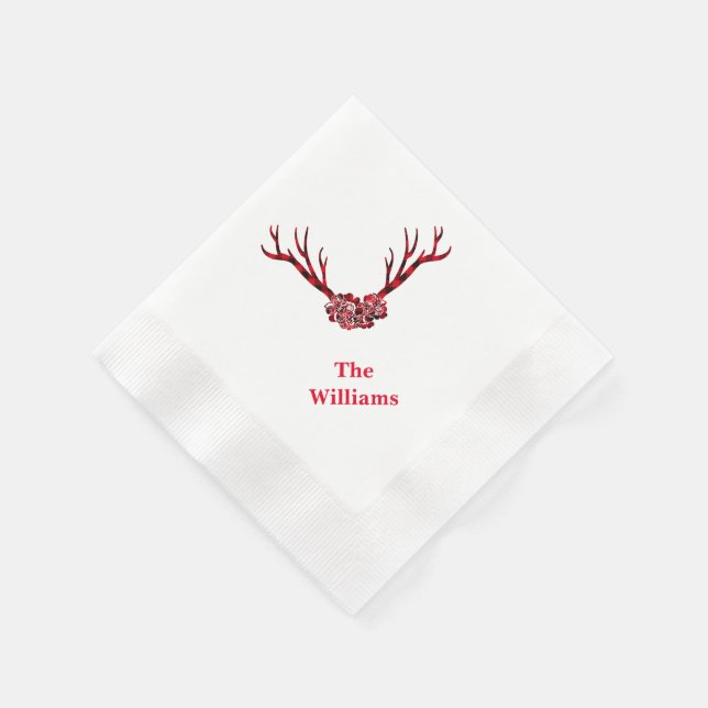 Holiday Paper Napkins-Plaid Deer Antlers Napkins (Corner)
