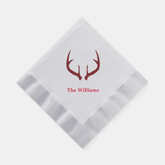 Holiday Paper Napkins-Plaid Deer Antlers Napkins (Corner)