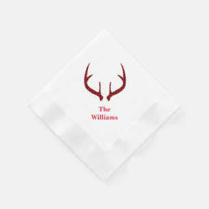 Holiday Paper Napkins-Plaid Deer Antlers Napkins