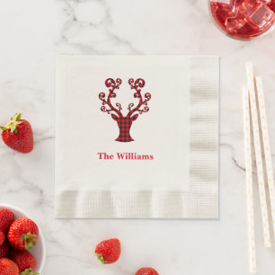 Holiday Paper Napkins-Plaid Deer Antlers Napkins