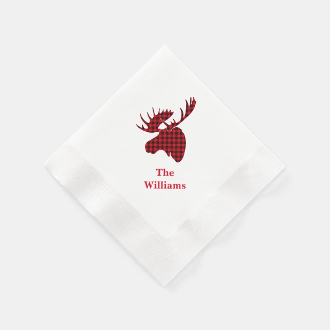Holiday Paper Napkins-Plaid Moose Napkins (Corner)