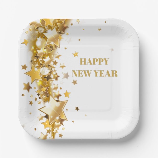 Holiday Paper Plates Gold Stars (Front)