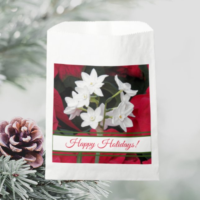 Holiday Paperwhites and Red Poinsettias Favor Bag (In Situ Holiday)