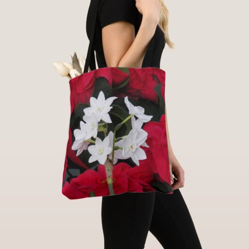 Holiday Paperwhites and Red Poinsettias Tote Bag