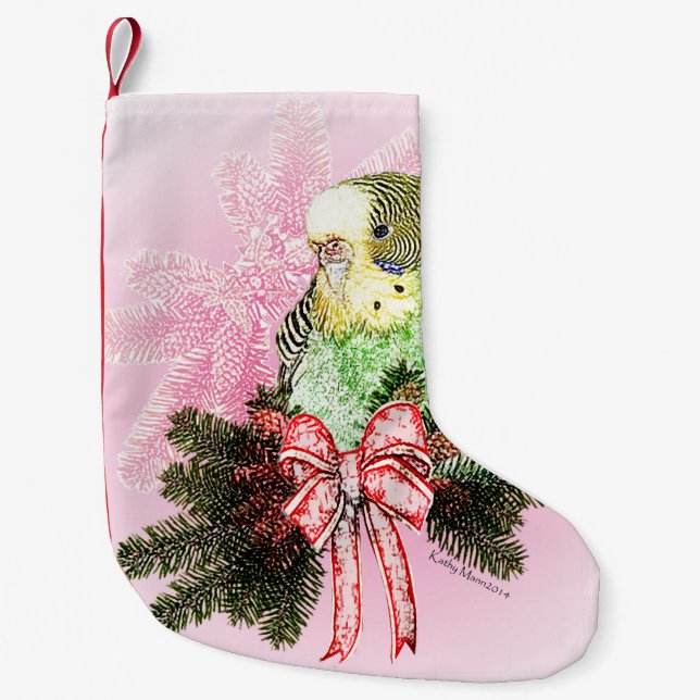 Holiday Parakeet Christmas Stocking (Front)