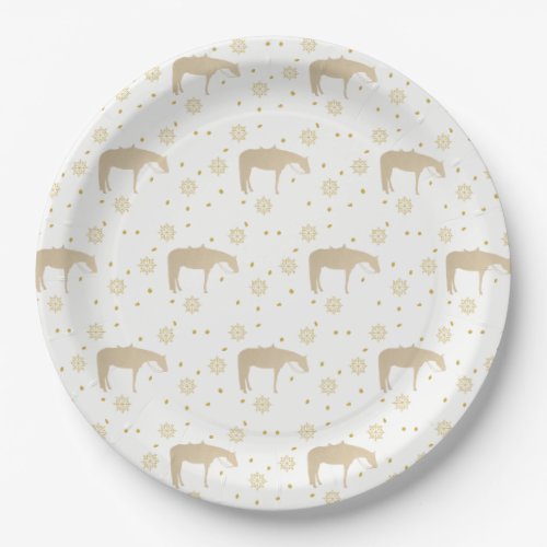 Holiday Parchment Gold White Western Horse Paper Plates