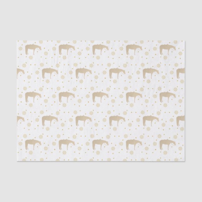 Holiday Parchment Gold White Western Horse Tissue Paper (Front)