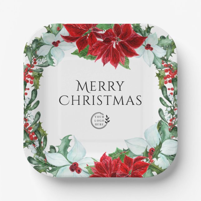 Holiday Party Add Logo Corporate Christmas Party Paper Plates (Front)