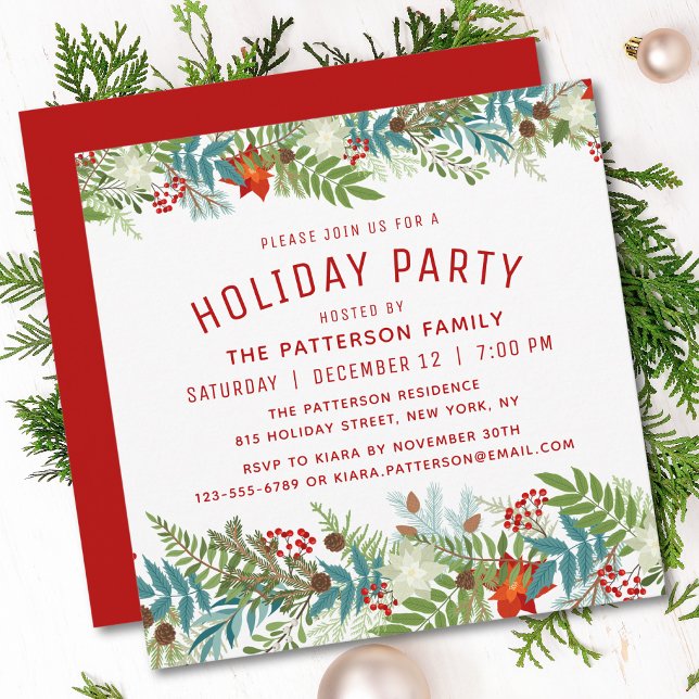 Holiday Party Christmas Festive Floral Invitation (Creator Uploaded)