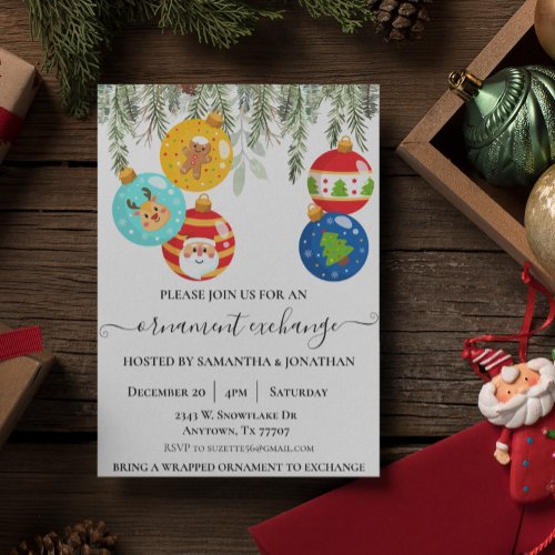 Holiday Party Christmas Ornament Exchange  Invitation
