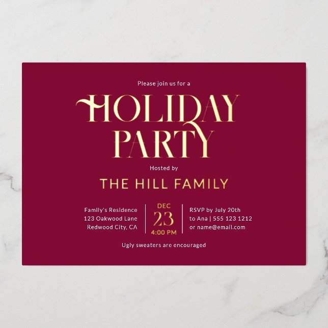 Holiday Party Elegant Red Foil Invitation (Front)