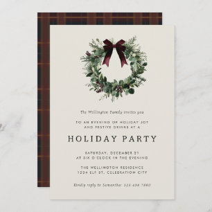 Holiday Party Festive Christmas Wreath Ribbon Invitation