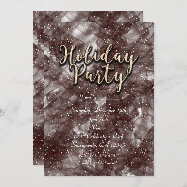 Holiday Party Glittery Glam Invitations (Front/Back)
