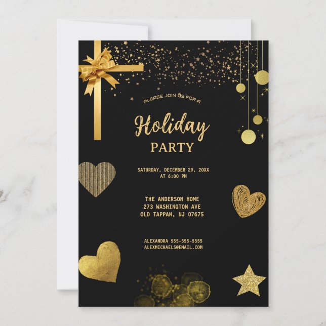 Holiday Party Gold And Black  Invitation (Front)