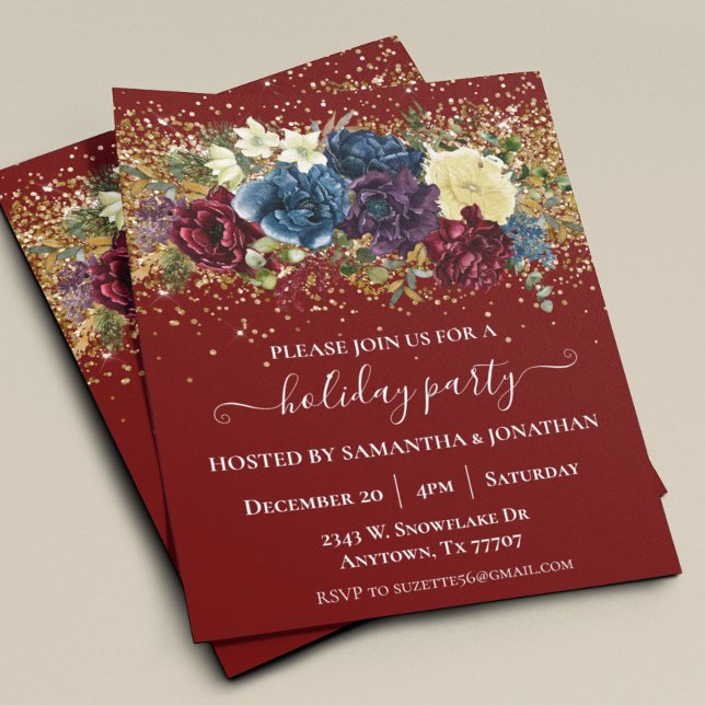 Holiday Party Gold Confetti Winter Floral Flyer (Creator Uploaded)