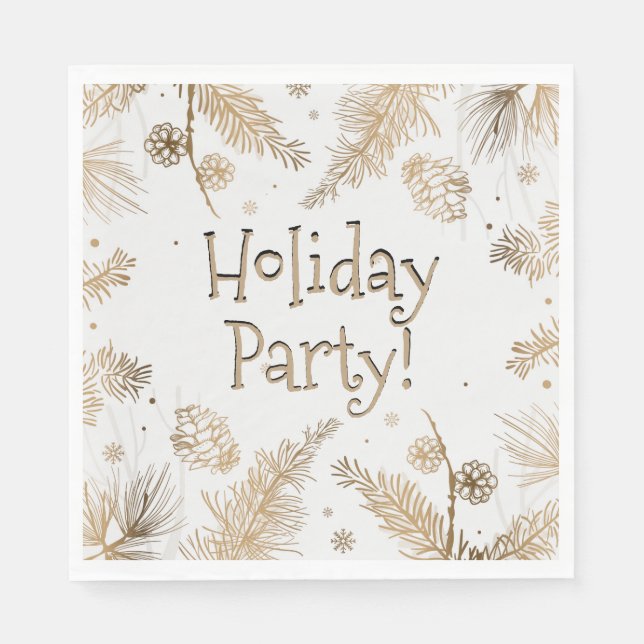 Holiday Party, Gold Pine Combs, Dinner  Napkins (Front)