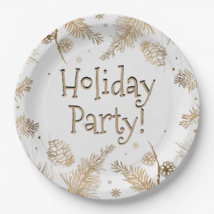Holiday Party, Gold Pine Combs, Paper Plates
