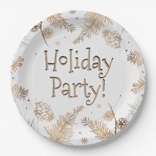 Holiday Party Gold Pine Combs  Paper Plates