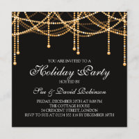 Holiday Party Gold String Lights Invitation