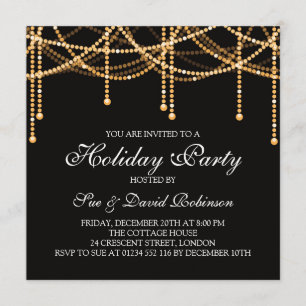 Holiday Party Gold String Lights Invitation