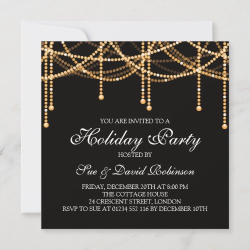 Holiday Party Gold String Lights Invitation