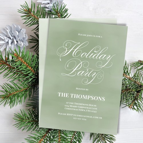 Holiday Party Green Simple Calligraphy Script Invitation