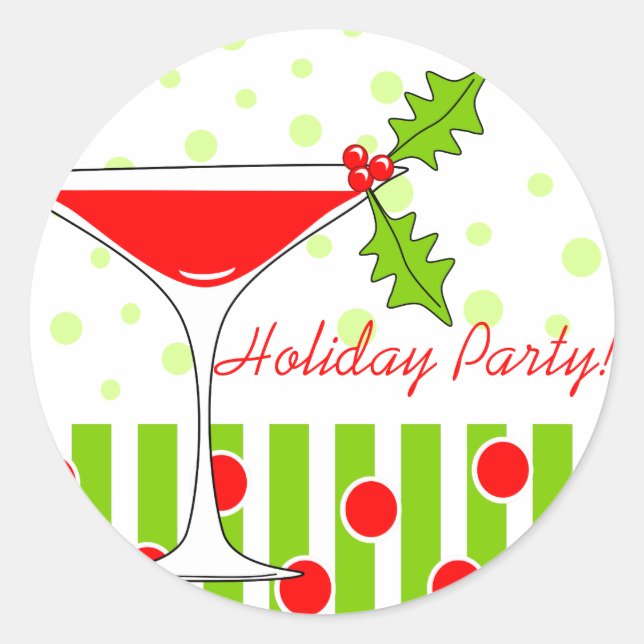 Holiday Party Holly Cocktail Sticker (Front)
