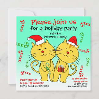 Holiday Party Invitation Candy Cane Cats