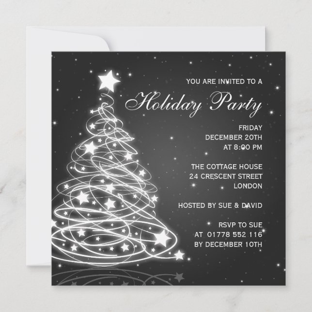 Holiday Party Invitation Christmas Tree Black (Front)