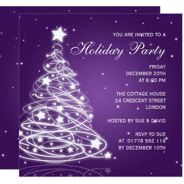 Holiday Party Invitation Christmas Tree Purple