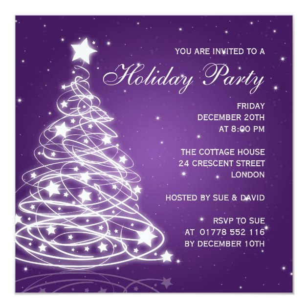 Holiday Party Invitation Christmas Tree Purple