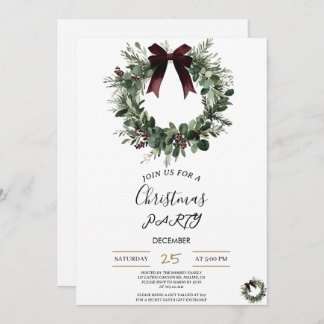 Holiday Party Invitation Elegant Christmas Wreath