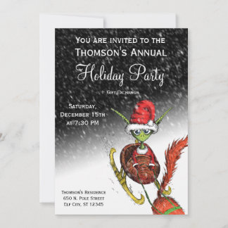 Holiday Party Invitation - Elf Riding Sleigh